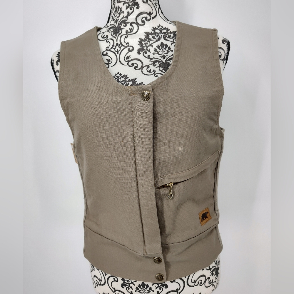 Polar King By Key Women's Tan Canvas Flannel Lined Chore Vest Size Small